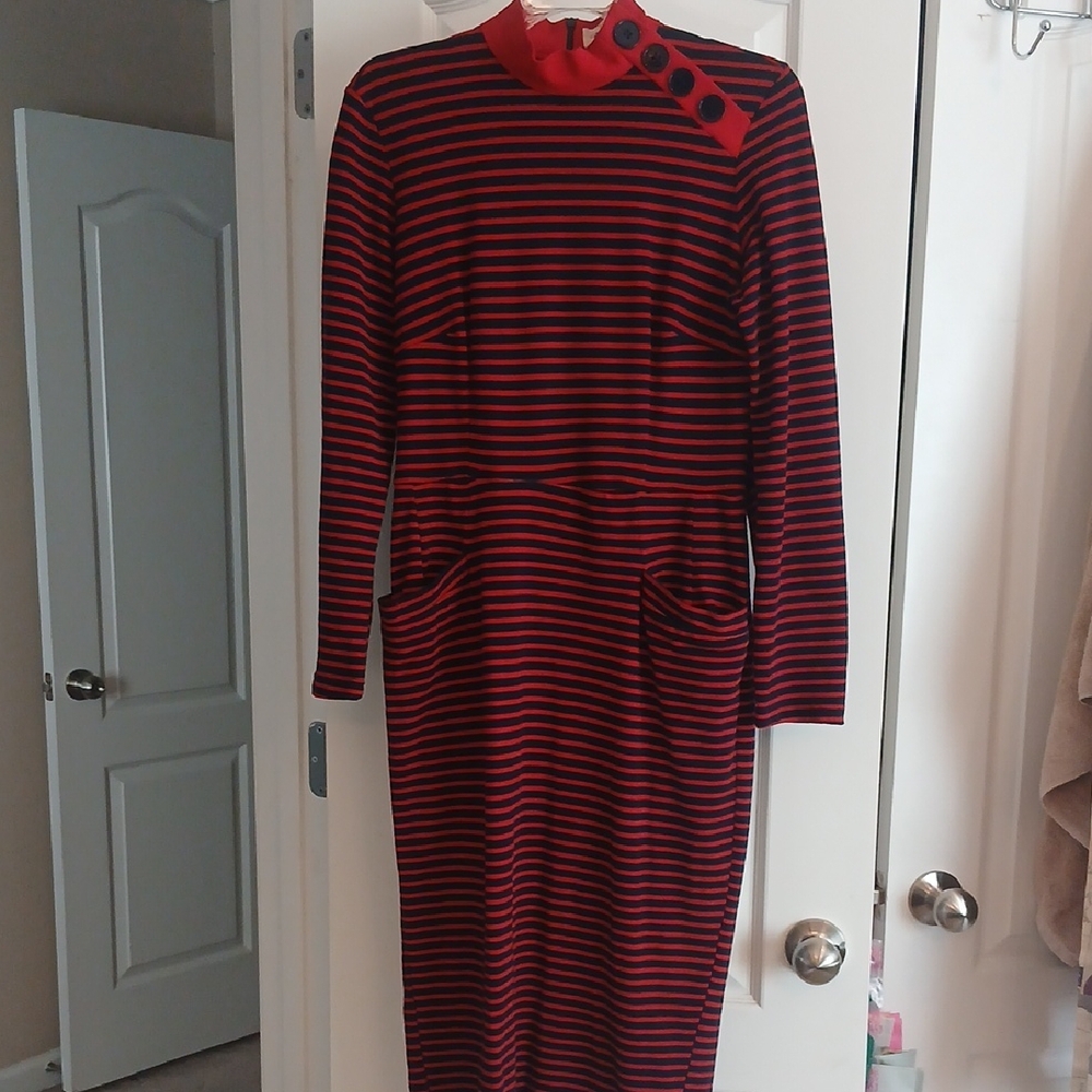 Bettie Page Long Sleeve Red and Black Dress with Pockets